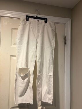 Hudson Jeans High Rise Wide Leg Crop Distressed Jeans in white 31